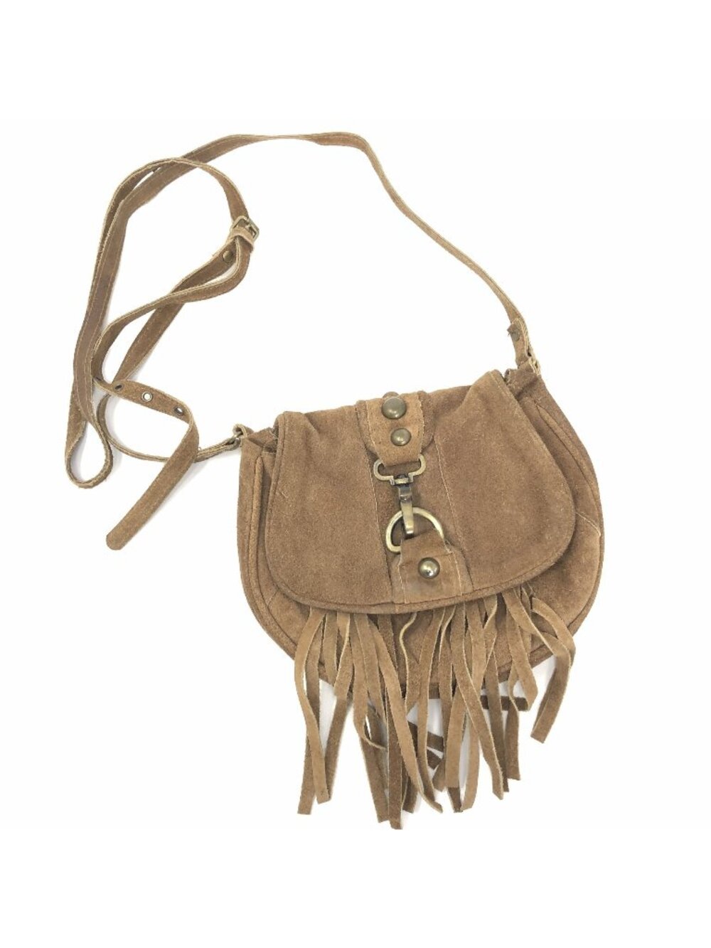 Brown Cow Leather Suede Fringe Crossbody Bag Adjustable Strap Boho